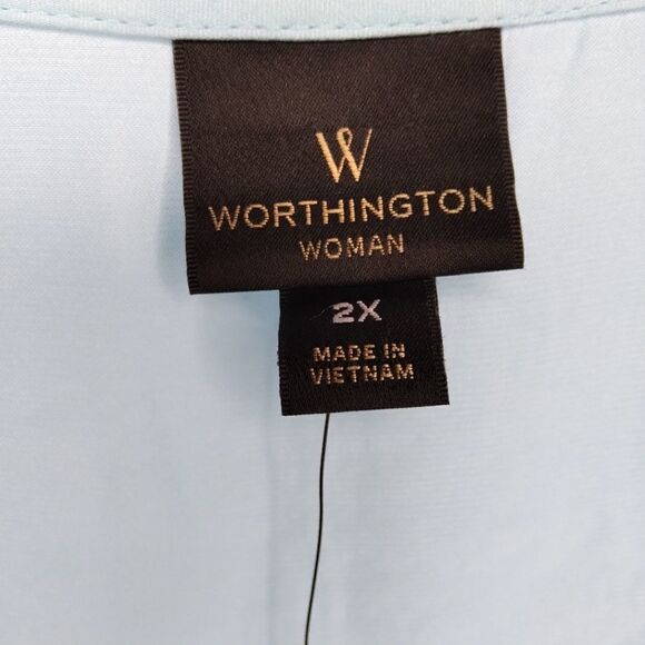 Worthington Sheer Aqua Top Button Down 2X - Picture 9 of 11